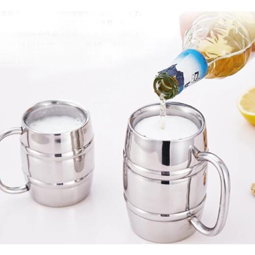 Barrel Shape Stainless Steel Beer mug Double Walled Camping Drinkware Vodka mug Tea Cup Coffee Cups Travel Tumbler
