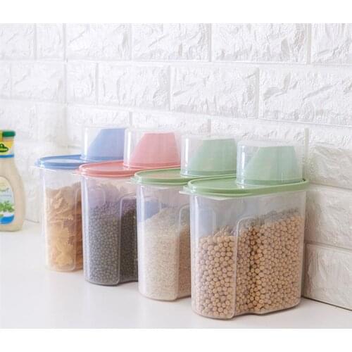 1.9L /2.5L Plastic Sealed Can with Lid Grain Container Storage Pot Kitchen Box Cereal Crisper for Dry Food Oatmeal Rice