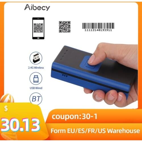 Aibecy Handheld 1D 2D QR Mini Barcode Scanner 3-in-1 BT 2.4G Wireless & USB Wired Bar Code Reader Portable Scanner Screen Scan