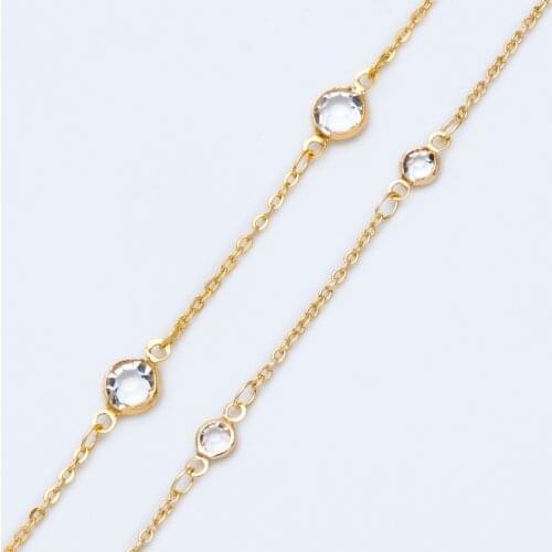 Gold plated Brass Crystal Beaded Chains, 4.5/ 7mm Round Coin Glass Beads, Lead Nickel Free For DIY Jewelry Findings Accessories