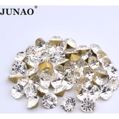 JUNAO SS 6 8 10 12 16 20 30 39 Clear White Point Back Glass Rhinestones Applique Nail Art Crystal Stickers Non Sewing Stones