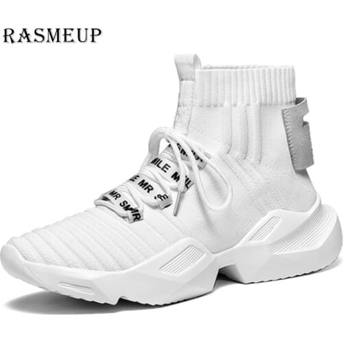 RASMEUP Plus Size 36-44 Women Men Sock Sneakers 2019 Spring Summer Knitted Soft Womens Shoes High Top Platform Woman Footwear