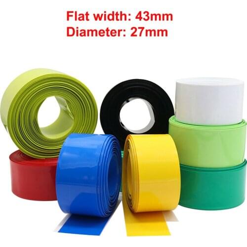 1M Width 43mm PVC Heat Shrink Tube Dia 27mm 26650 Lithium Battery Wrap Cover Skin Insulated Film Protection Sleeve Sheath