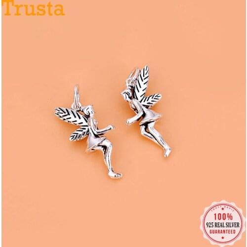 TrustDavis Real 925 Sterling Thai Silver Fashion Sweet Elf Fairy Charm Pendant Handmade DIY Accessories Fine Jewelry Gift HY022