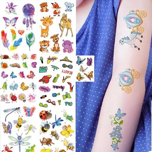 Children Temporary Tattoos for Girls Kid Boy Cartoon Cute Stickers Butterfly Deer Animal Arm Hand on Face Transfer Tattoo touage