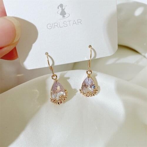 YJGS Fashion Simple Transparent Crystal Drop Earrings For Girl Boutique Water Drop Zircon Dangle Hook Earrings Jewelry Gifts