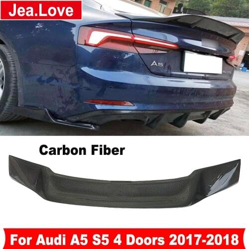 R Style Real Carbon Fiber Rear Trunk Wing Spoiler Punch-free Tail Decoration For Audi A5 S5 4 Doors 2017-2018 Car Styling