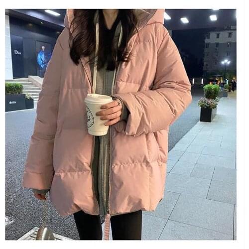 2021 New Korean Version of Loose Turtle Back Profile Thick Winter Mid-length Bread Coat Jacket Tide Down Cotton Jacket Women