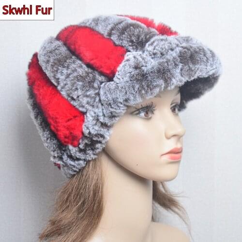 Fur Winter Hat for Women 100% Real Rex Rabbit Fur Hat Rex Rabbit Fur Caps Fashion Lady Winter Warm Headwear Womens Bomber Hats