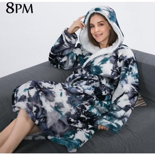 Womens Flannel Batik Robes Long Sleeve Bathrobe Coral Velvet Bathrobe Winter Keep Warm Knee Length Bath Gown Nightwear ouc1127