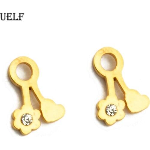 Uelf Vintage Geometric StudEarrings For Women Gold Color Heart Flower Small Zirconia Earring Brincos Jewelry NEW
