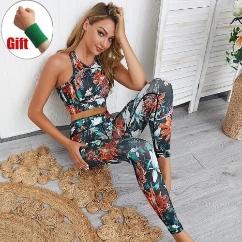 Women Yoga Suits Sportswear High Waist Fitness Pants Set Gym workout clothes