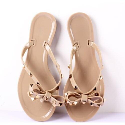 Hot Sell Fashion Woman Flip Flops Summer Shoes Cool Beach Rivets Big Bow Flat Sandals Brand Jelly Shoes Sandals Girls Size 36-42