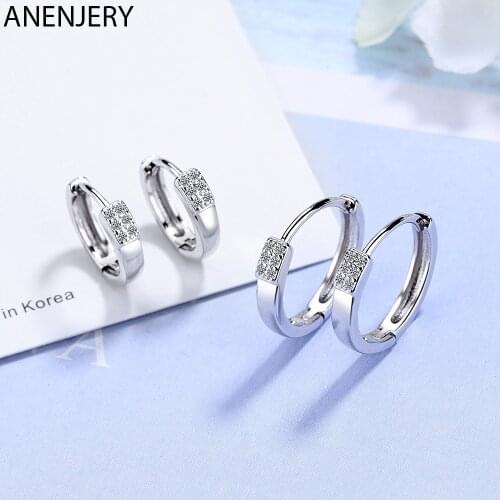 ANENJERY 925 Sterling Silver Fashion Simple Round Circle Zircon Hoop Earrings With Earrings For Women Jewelry Gifts S-E1023