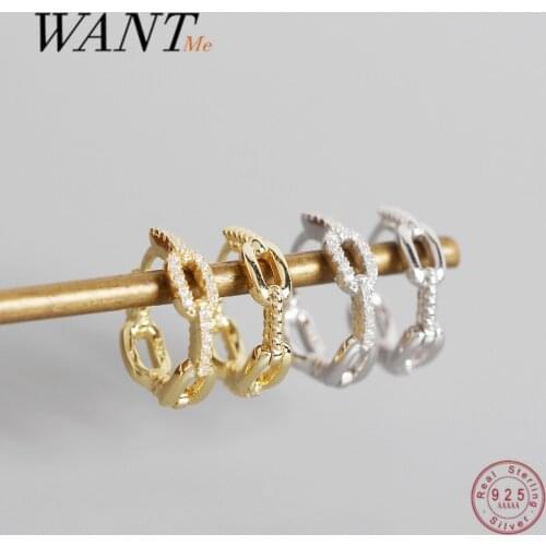 WANTME Real 925 Sterling Silver Cuban Link Chain Luxury Crystal Zircon Stud Earrings for Women Punk Party Birthday Jewelry Gift