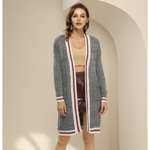 Autumn Women Stripe Splicing Long Cardigan Female Open Front Knitted Sweater Cardigans Long Sleeve Women Casual Coat Outerwear