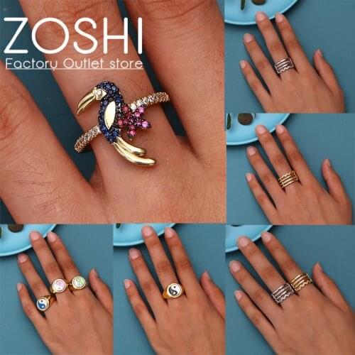 ZOSHI 2021 New Fashion Color Cubic Zirconia Ring Dripping Oil For Women Girls Simple Fashion Party Wedding Female Finger Rings