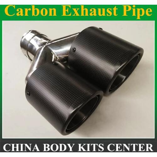 1 Pcs Y Model Dual Carbon fiber + stainless steel universal Auto exhaust tip Double end pipe