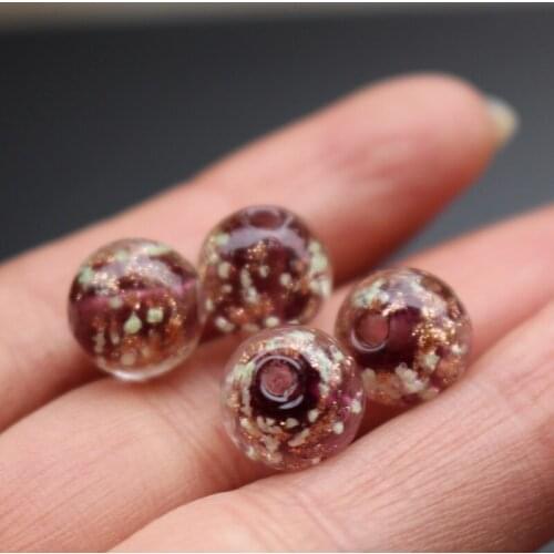 10PCS 8mm 10mm 12mm Luminous Lampwork glass beads Handmade inner shinning Powder Purple color Loose beads for jewelry making