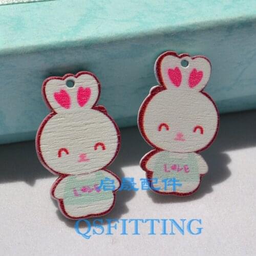 10pcs DIY jewelry accessory for Children Handcraft Pendant Jewelry White Color painted wood for decoration cartoon Cute Rabbits