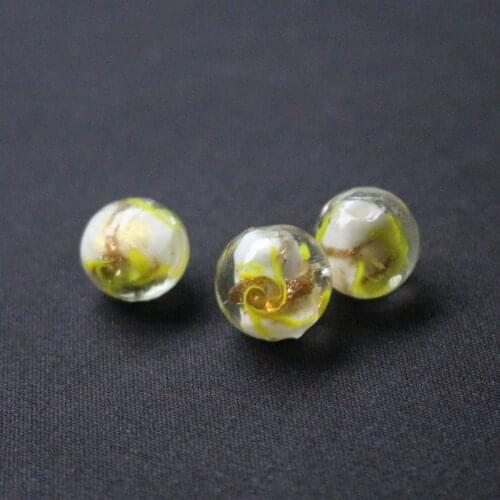 10pcs/lot 12mm 14mm Lampwork Glass Beads With Gold rotation Yellow color for earring necklace making