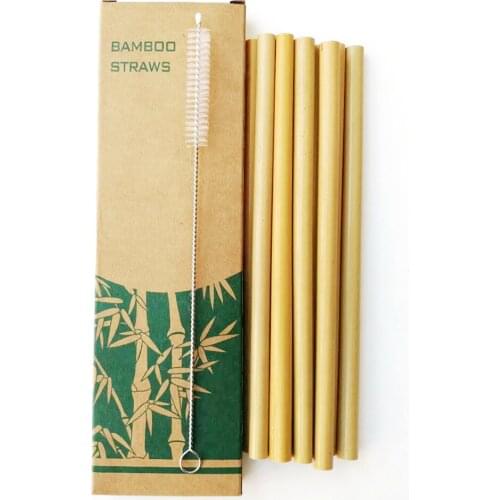 10pcs/lot Bamboo Drinking Straws Reusable Eco-Friendly Party Kitchen + Clean Brush Useful kitchen Tool New