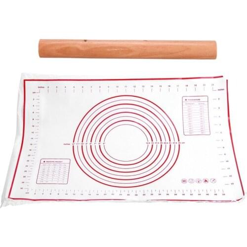 2 Pcs Kitchen Accessories: 1 Pcs Wooden Flour Dough Rolling Pin Roller Stick 9.2 Inch & 1 Pcs Baking Mat Sheet 60X40Cm