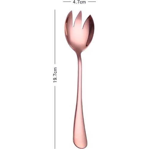 New Hot 2 PCS Stainless Steel Salad Spoon Set 2-in-1 Salad Fork 19.7*4.7cm Multi-color TBS Cutlery for Fruit Noodles Vegetables