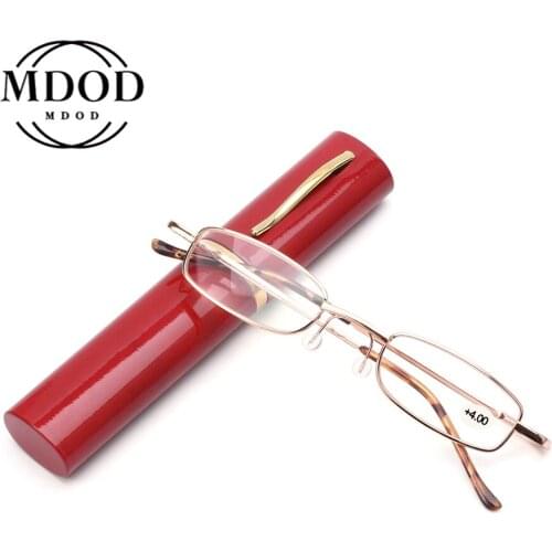 2020Unisex Reading Glasses with Pen Tube Case Portable Presbyopic Glasses Metal Case Spring Hinge Eyeglasses Vision Care Okulary