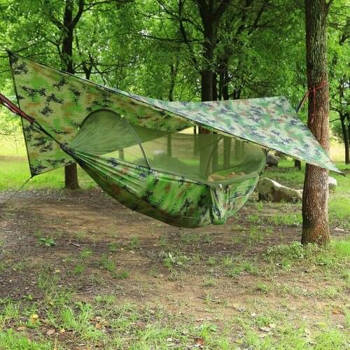 250x120cm Outdoor Double Hammock Hanging Swing Bed With Mosquito Net Camping Tent Sunshade Canopy
