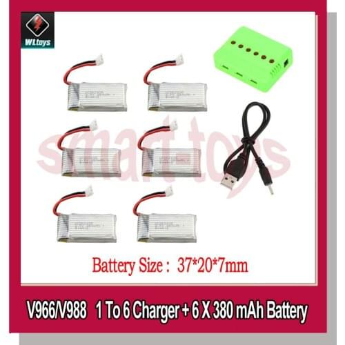 6Pcs V966-016 Battery and 1to6 USB Charger V977-006 for Wltoys V966 V977 V988 V930 RC Helicopter Parts