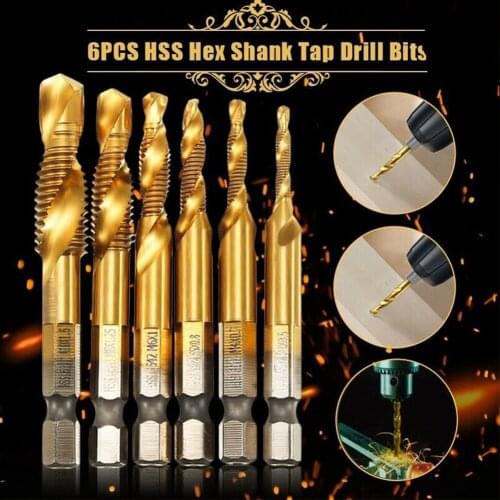 6pcs Tile Ceramic Drill Bits Multifunctional Durable 3 In 1 Electric Screwdriver Coated Hexagon Handle Shank Compound Tap