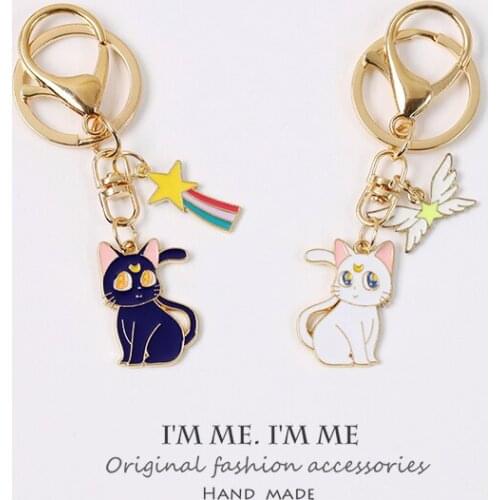 Anime Moon DIY Cartoon Cats Kitty Animal Keychain For Girl Women Trinket Key Chains Ring Car Bag Pendent Hand Made Charm D707