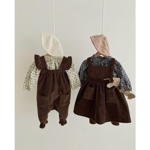 Infants Clothes Korean Style Winter Newborn Baby Girls Corduroy Suspenders Pants Thicken Warm Toddlers Kids Straps Trousers