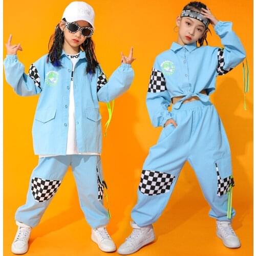 Hip Hop Dance Costumes For Kids Blue Long Sleeve Tops Hiphop Pants Jazz Dance Performance Wear Street Dance Rave Clothes