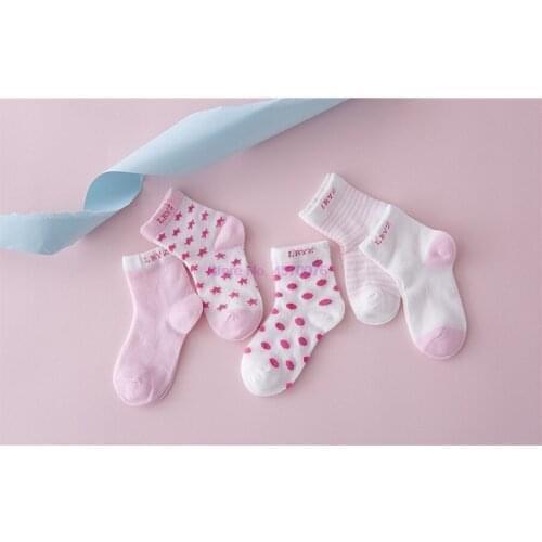 DHL 100set 5Pairs/set Baby Cotton Cartoon Candy Colors Dot, breathable, stylish Socks Infant Toddler Kids Soft Sock