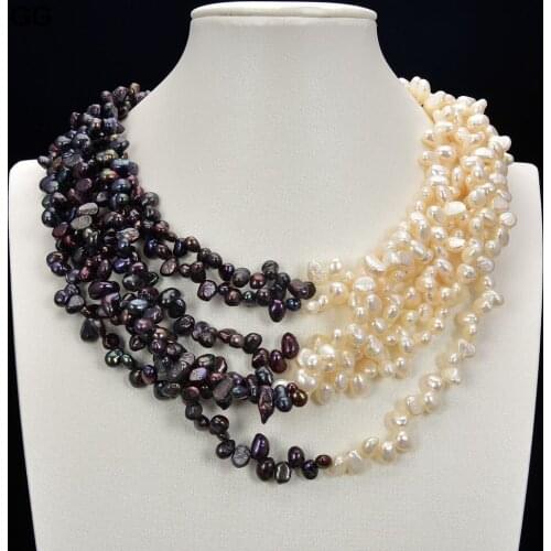 GuaiGuai Jewelry 7 Strands 18'' Top-drilled White Black Pearl Necklace