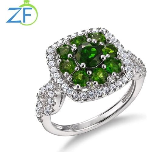GZ ZONGFA bling wedding ring womens jewelry ring 1 MOQ natural Chrome Diopside 925 sterling silver jewelry