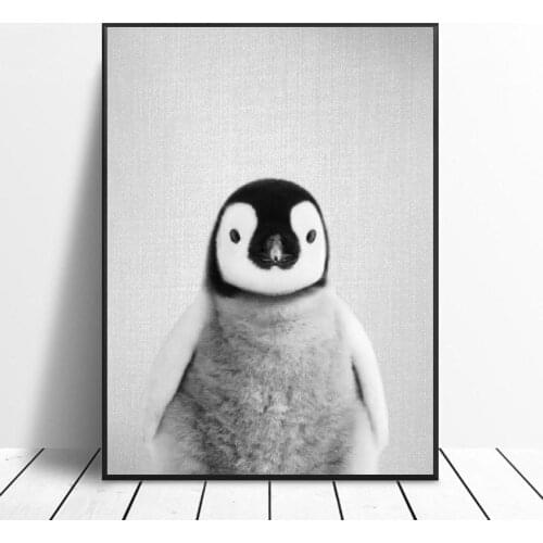 Black White aby Penguin Canvas Painting Art Print Poster Picture Wall Modern Minimalist Bedroom Living Room Decoration