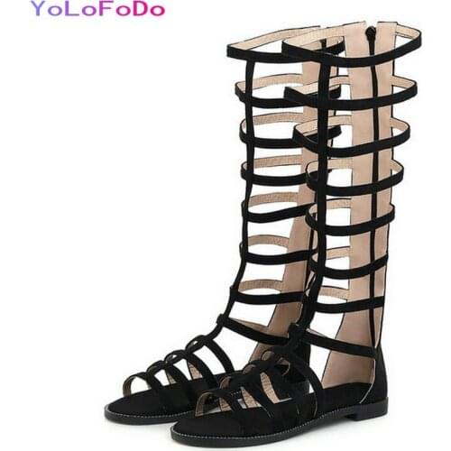 Faux Suede Women Sandals Comfortable Flat with Open Toe Gladiator Shoes Zipper Leisure Summer Womans Shoes 2021 Black Gray