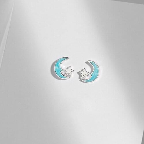KiK Delicate Jewelry Stud Earrings Delicate Design Hot Selling New Pretty Blue Star Moon Earrings For Girl Lady Gifts