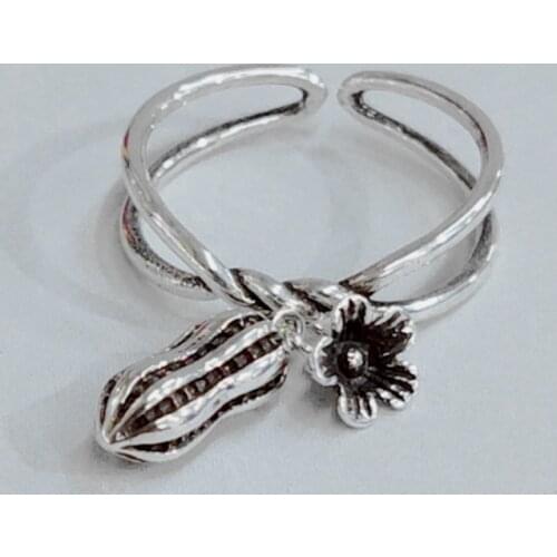 Whole Sale Double Layers Flowers Peanut Elegant Woman Pendant Cock Rings Thai Vintage Creative Love Gifts Female Ring