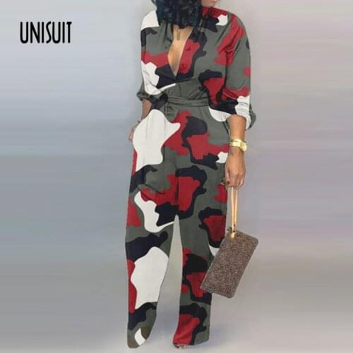 Women Elegant Camouflage Print Jumpsuit Spring Long Sleeve Belt Rompers Fashion Casual Streetwear One Piece Overalls Jumpsuits