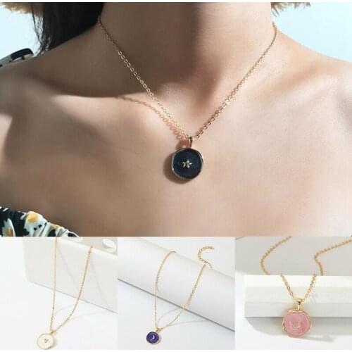 Beautiful Moon Star Heart Lightning Enamel Chain Pendant Necklace Women Girls Fine Gift
