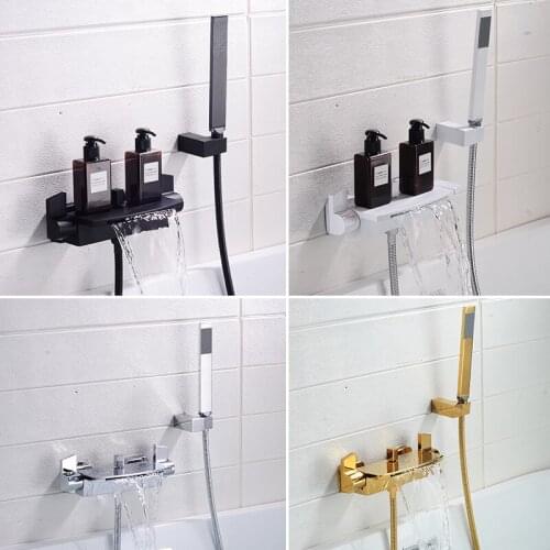 Brass Wall Mounted Waterfall Bathtub Faucet Gold Hot and Cold Water Faucet Mixing Tap Bathtub Shower Set Shower System
