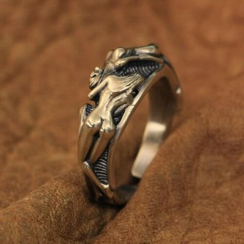 LINSION Brass Sexy Naked Beauty Skull Ring High Detail Mens Biker Rock Punk Jewelry BR185 US Size 7~15