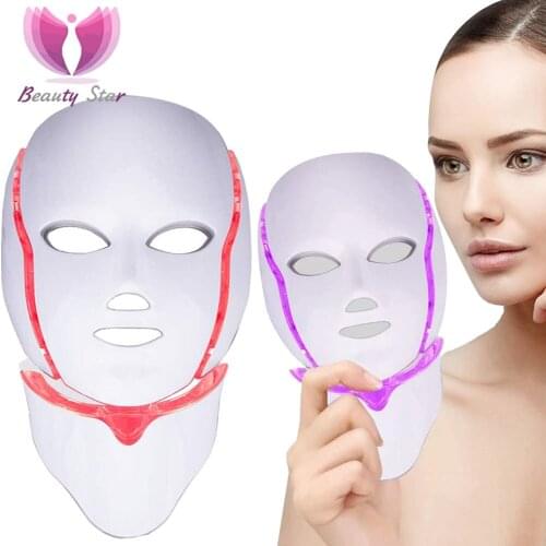 7 Color LED Facial Neck Mask With EMS Microelectronics LED Photon Mask Wrinkle Acne Removal Skin Rejuvenation Face Beauty Spa