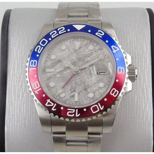 40mm Mechanical Wristwatch Alloy Bezel Stainless Steel Watch GMT Function Saphire Glass Date Window
