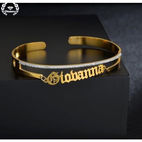 Diamon Fashion Personalized Stainless Steel Bracelets for Women Custom Name Letters Cubic Zircon Bangles Jewelry Party Gift