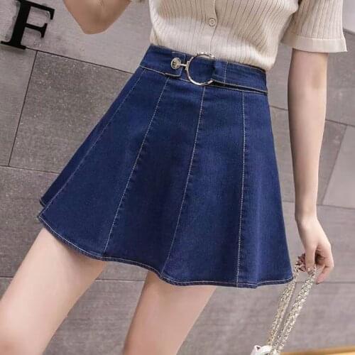 2021 Fashion Girls Skirts Spring Summer Denim Skirt With Safety Pants With Belt Decor Sexy A-Line High-Waisted Blue Mini Skirts